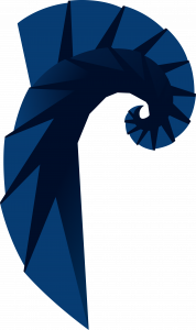 nach der Fibonacci-Reihe gefaltete Spiral in Blautönen